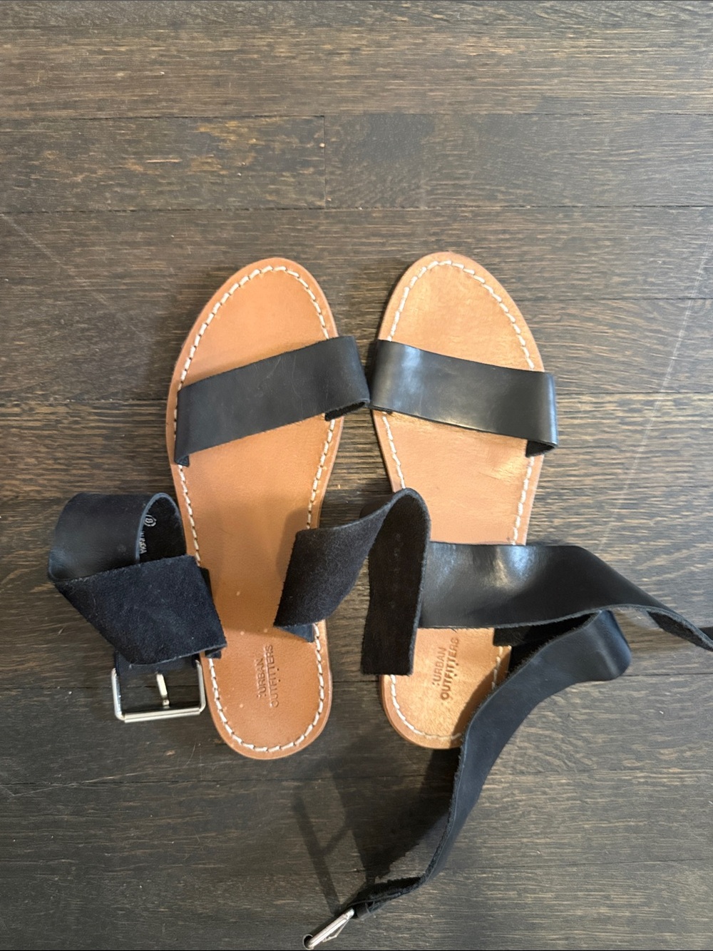 Urban Outfitters Black Strap Leather & Suede Wrap Sandals
